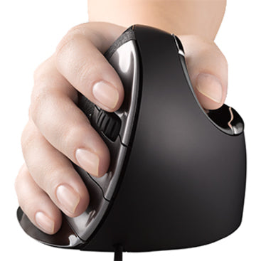 Hand gripping Evoluent vertical mouse showing natural positioning