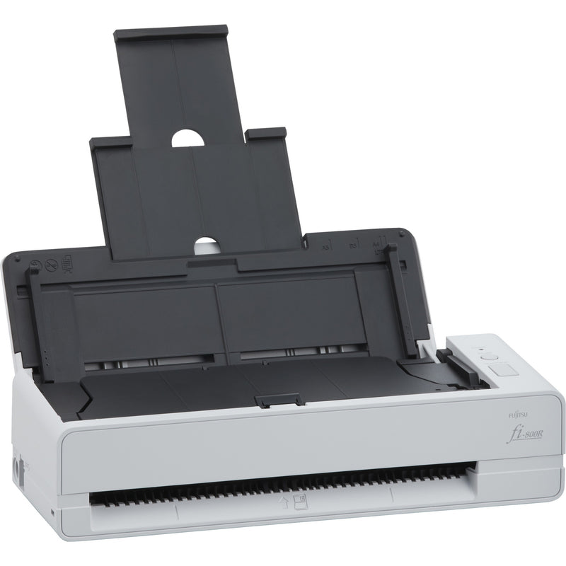 Fujitsu fi-800R scanner showing open document feeder with U-turn paper path design