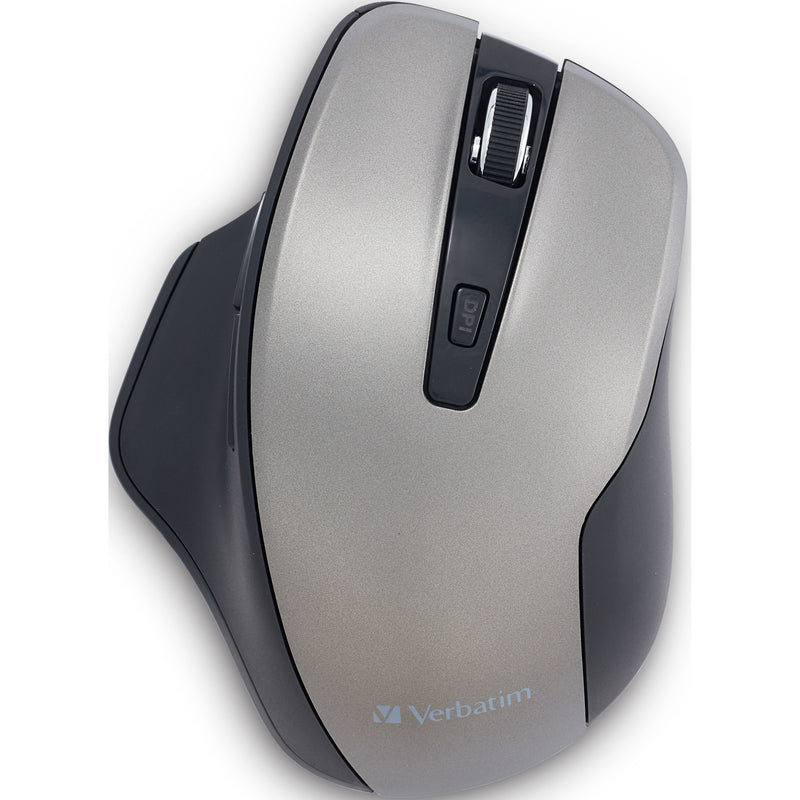 Top view of Verbatim Silent Mouse showing button layout and ergonomic design