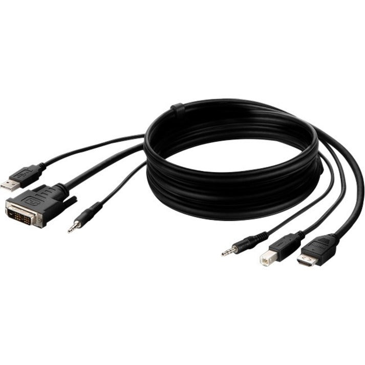 Belkin KVM combo cable showing DVI, USB, and audio connectors with black cable assembly-alternate-image1