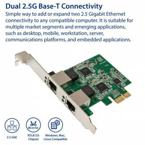SYBA SD-PEX24066 Dual 2.5 Gigabit Ethernet PCI-e x1 Network Card, High-Speed Internet Connectivity