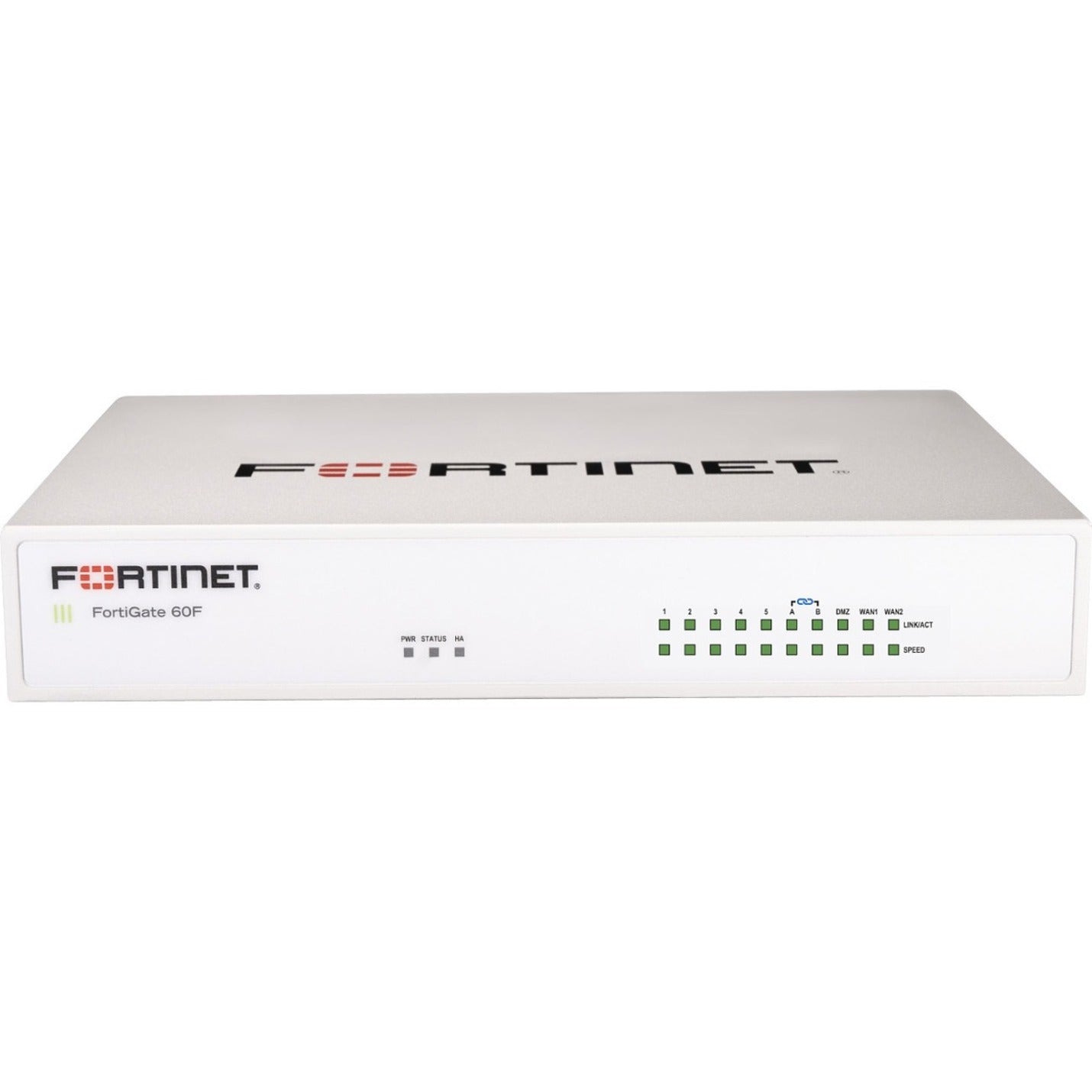 Front view of Fortinet FG-61F network security appliance showing 10 Gigabit ports and LED status indicators in white chassis-alternate-image1