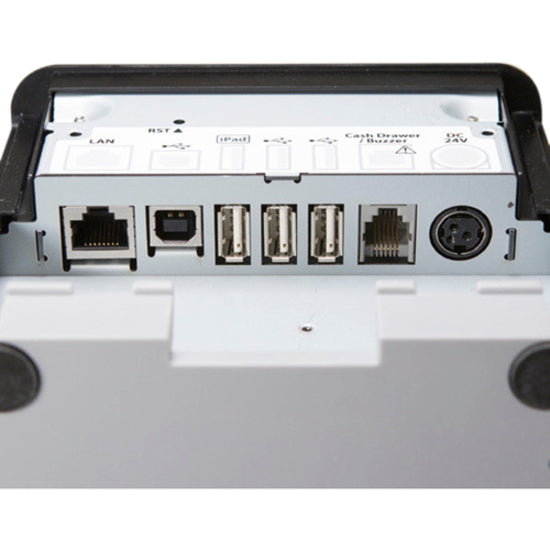 Rear interface panel of Star Micronics mC-Print3 printer showing multiple connectivity ports