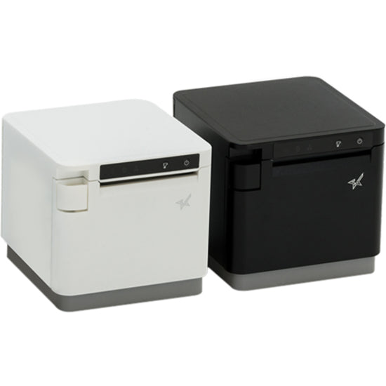 Side-by-side comparison of Star Micronics mC-Print3 printer in black and white color options