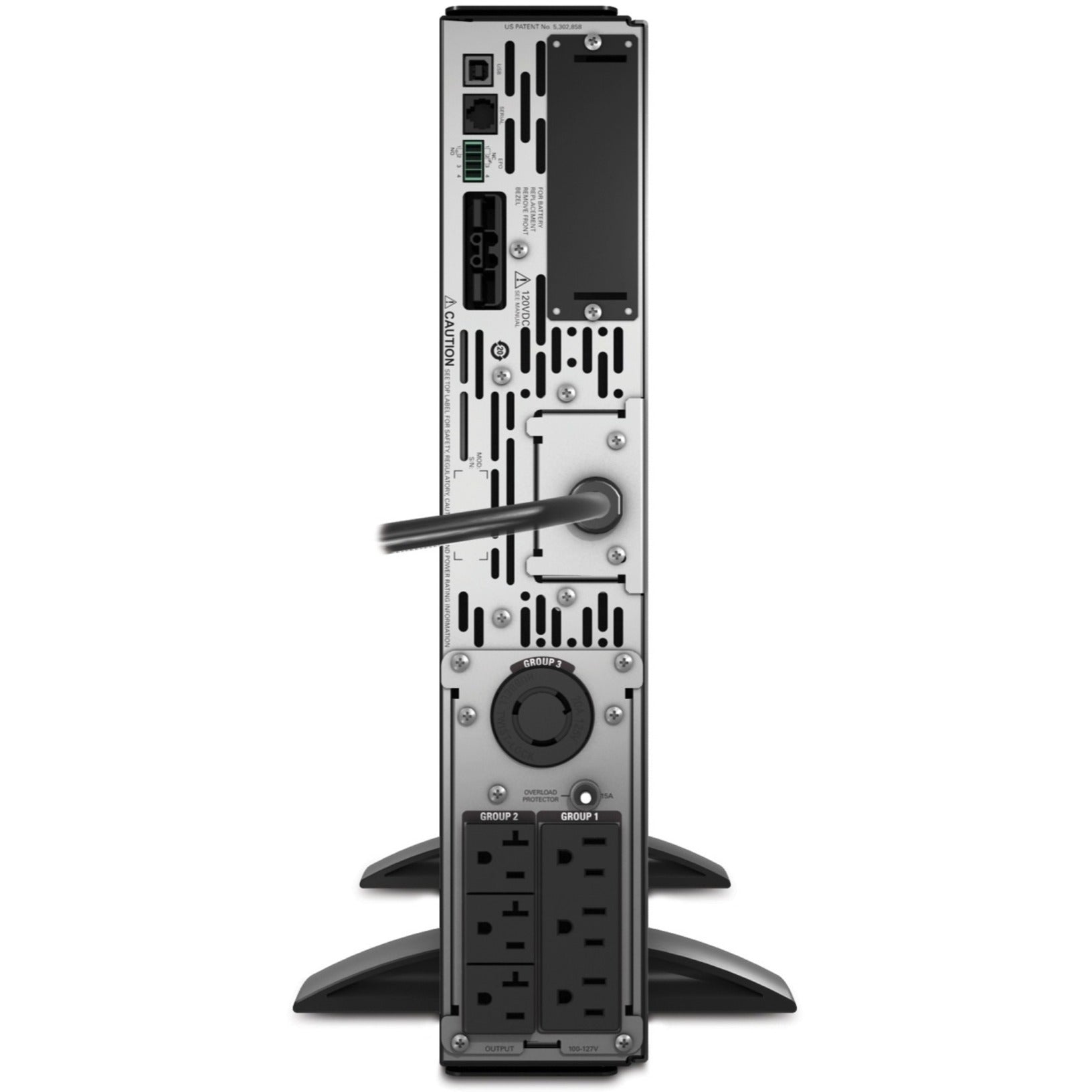 Vertical tower configuration of APC Smart-UPS X 2000VA showing power outlets and support base-alternate-image3