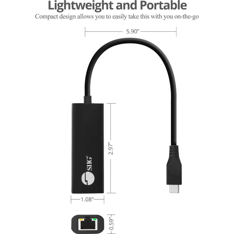 Dimensional diagram of SIIG USB-C to 2.5G Ethernet adapter showing exact measurements