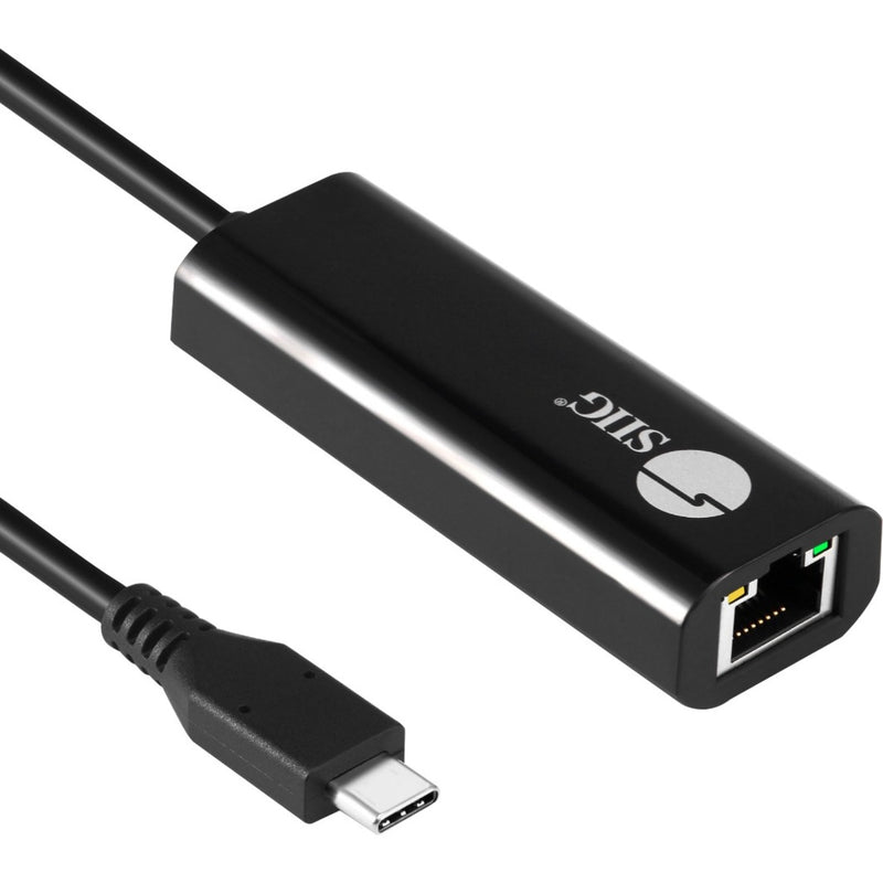 Close-up view of SIIG USB-C to 2.5G Ethernet adapter showing build quality and ports