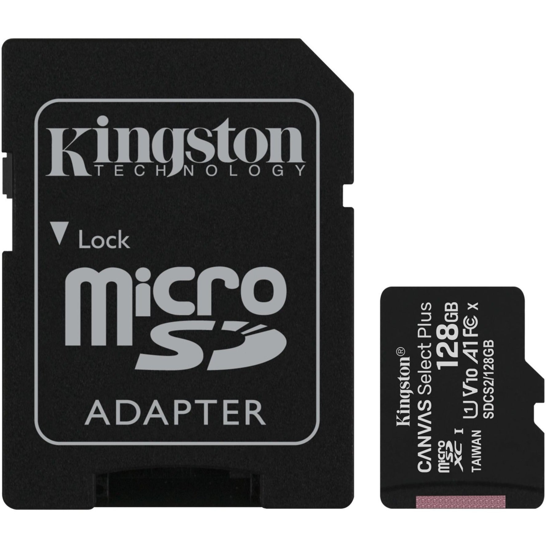 キングストン SDCS2/128GB キャンバスセレクトプラス microSD カード Android A1 パフォーマンスクラス、128GB ストレージ容量、100MB/s 読み込み速度、クラス10/UHS-I（U1）