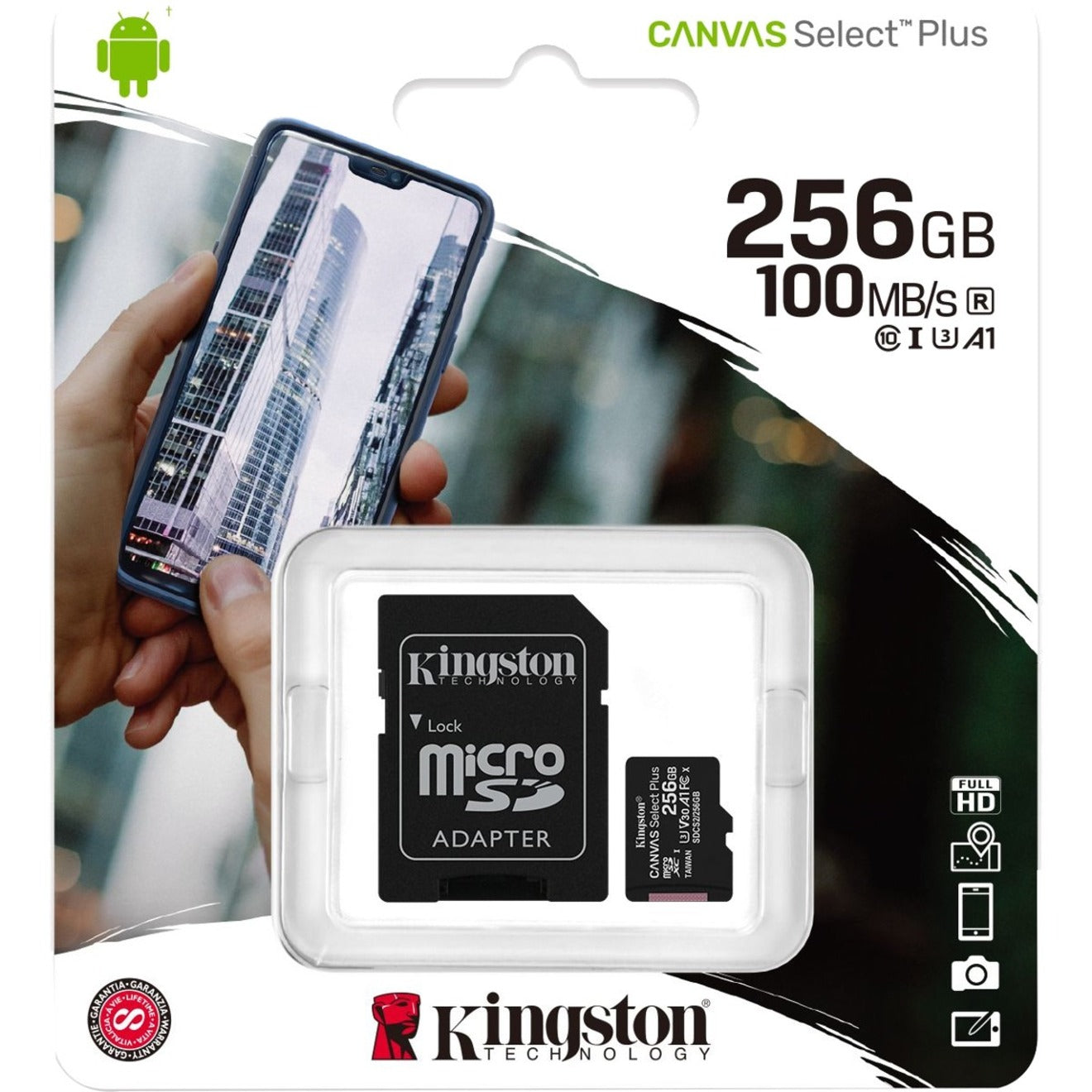 킹스턴 SDCS2/256GB 캔버스 셀렉트 플러스 마이크로SD 카드 안드로이드 A1 성능 클래스 256GB 저장 용량 클래스 10/UHS-I (U3) 속도 등급