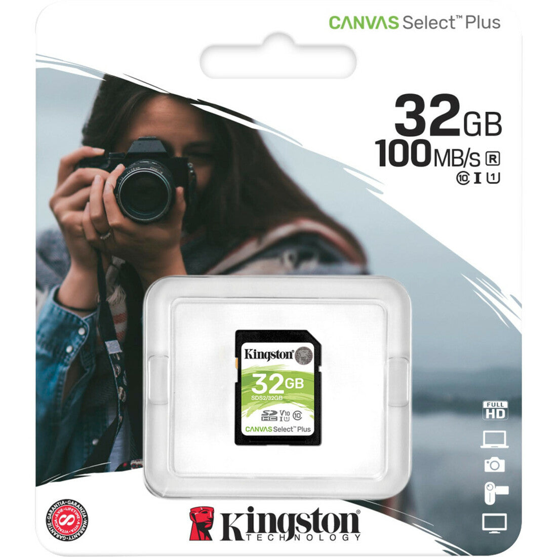 Kingston SDS2/32GB Canvas Select Plus SD Card For HD 1080p And 4K Video Cameras, 32GB Storage Capacity, 100 MB/s Maximum Read Speed