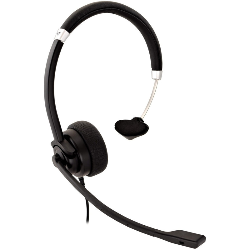 V7 HA401 headset displaying adjustable headband and cushioned ear pad from right angle