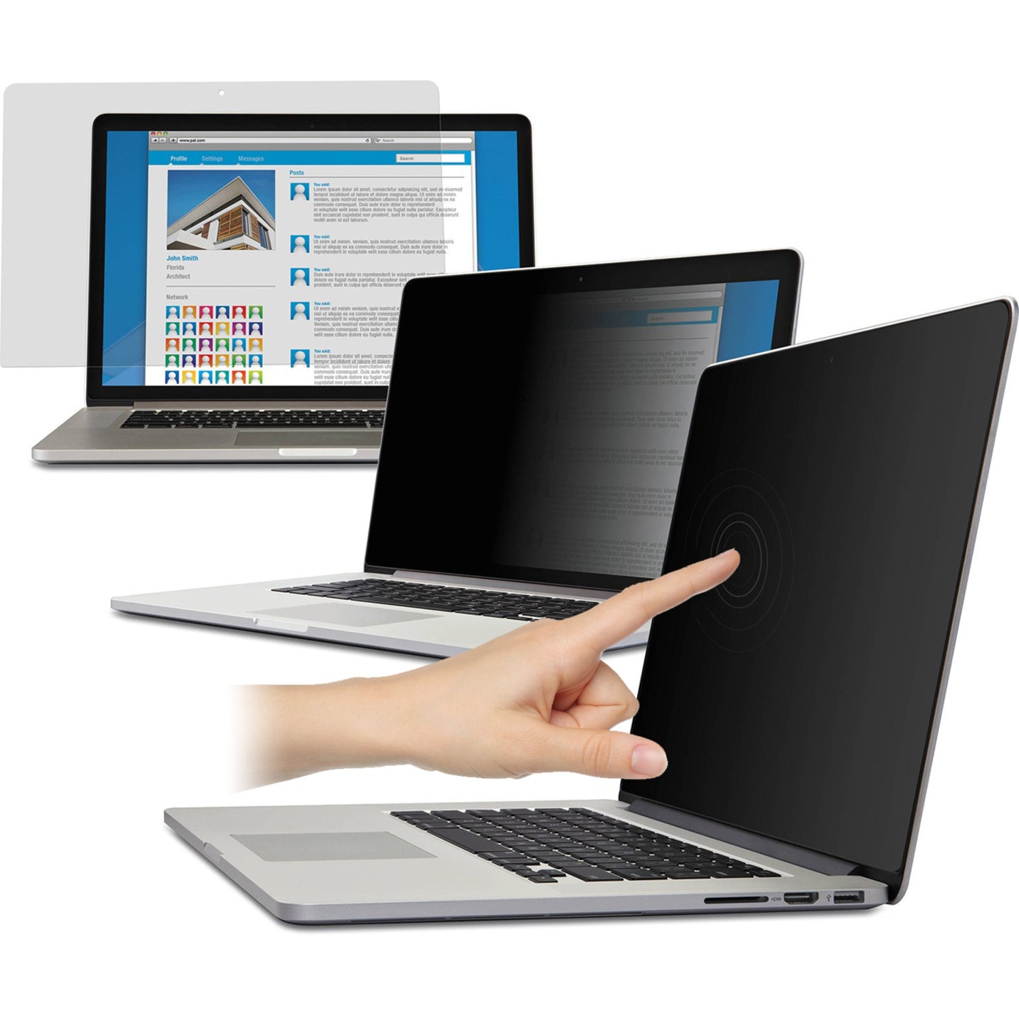 Demonstration of touch functionality through privacy filter on laptop screen-alternate-image2