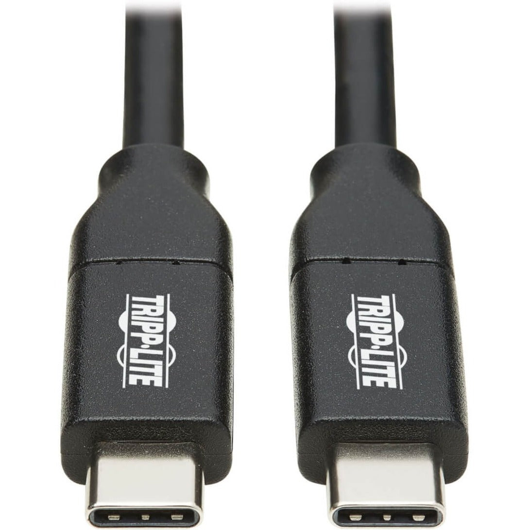 Close-up view of two black USB-C connectors with Tripp Lite logo branding-alternate-image1