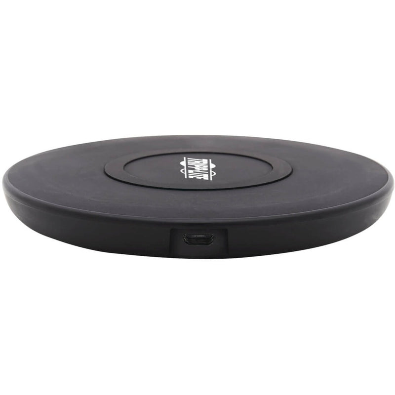 Side view of Tripp Lite wireless charger showing slim profile and USB port