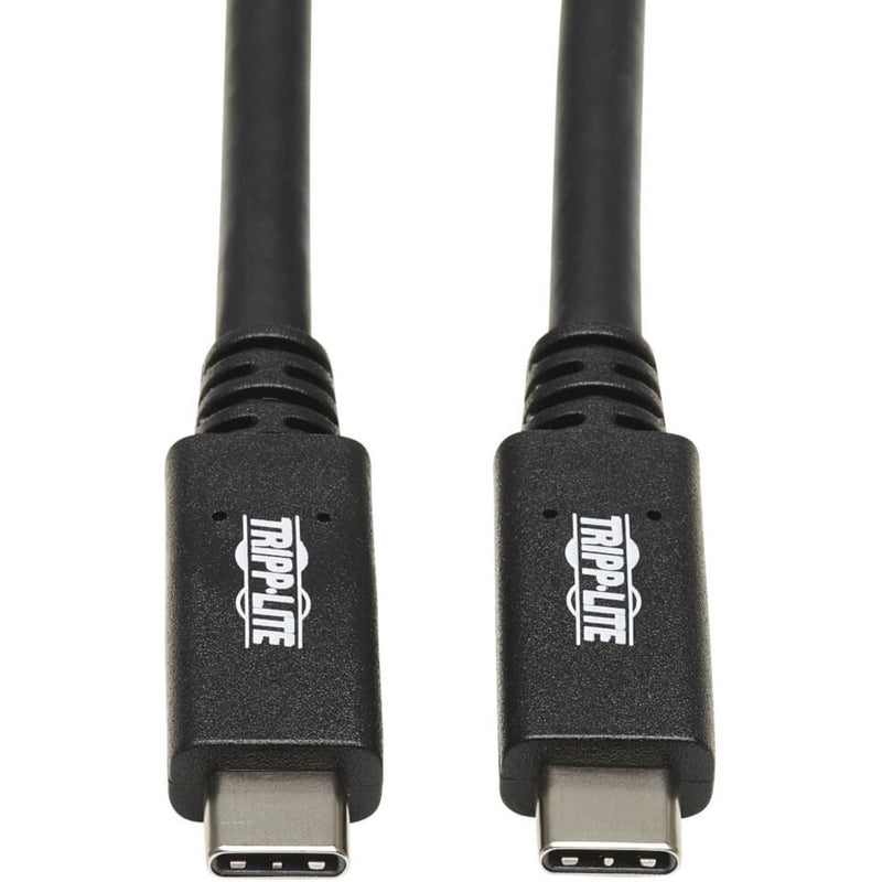 Close-up view of Tripp Lite USB-C connectors showing gold-plated contacts and branded housing