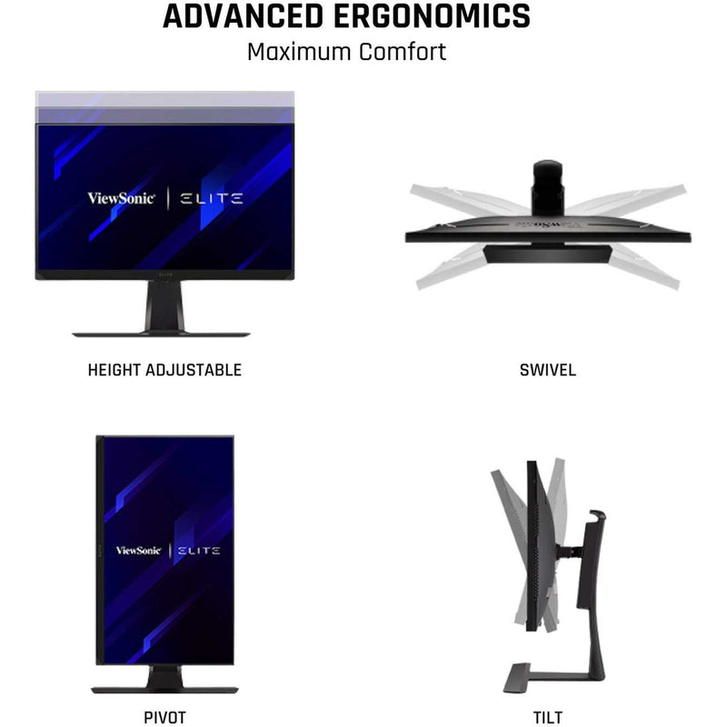 Diagram showing monitor's ergonomic adjustment capabilities