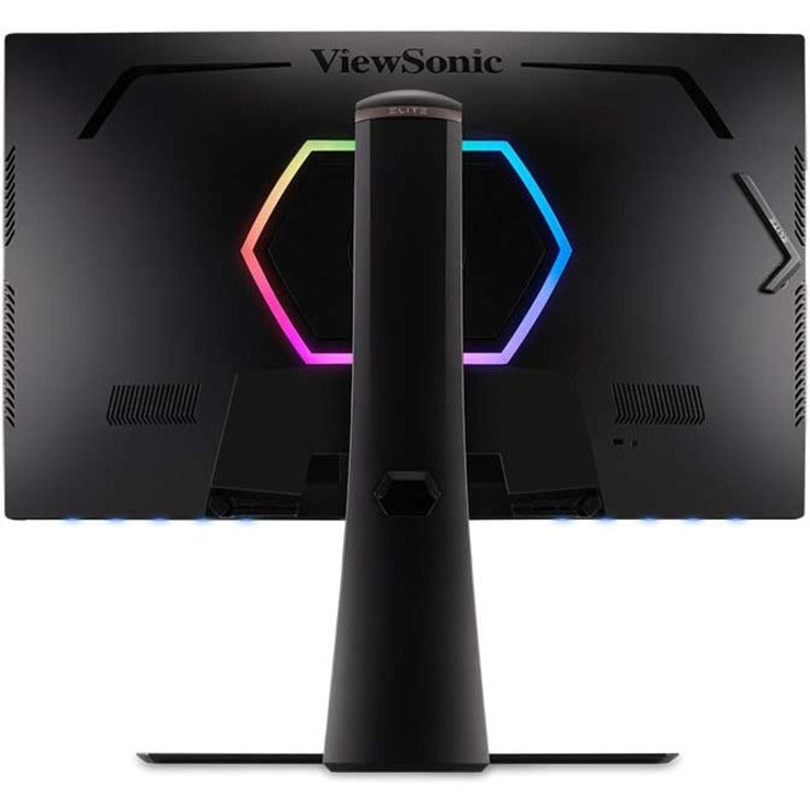 Rear view of monitor showing RGB lighting system with hexagonal design