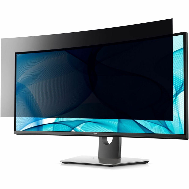 Targus 4Vu privacy screen filter mounted on Dell U3417W ultrawide monitor showing privacy effect from front view