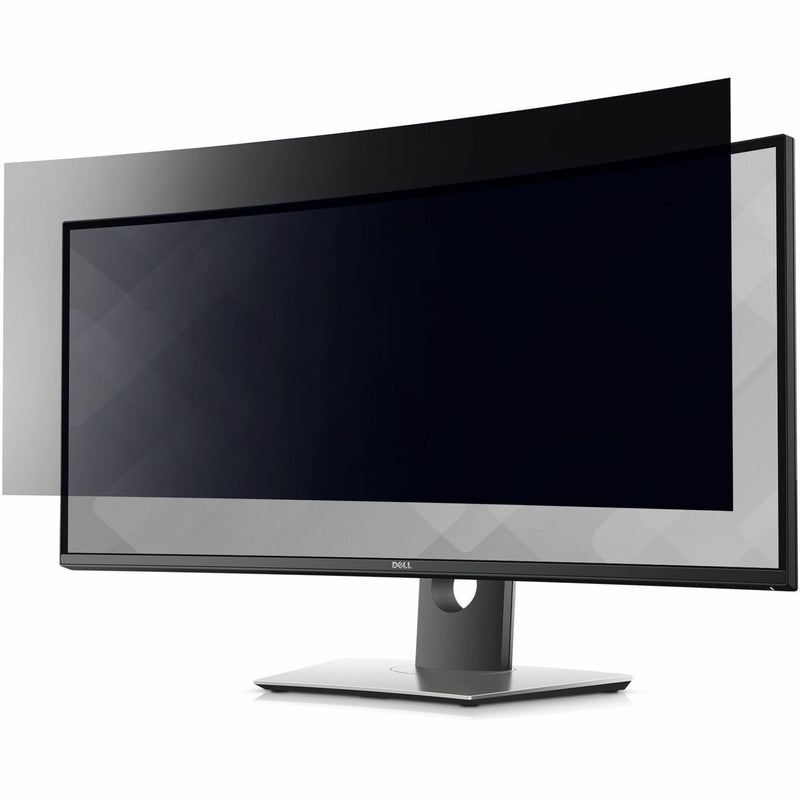 Targus 4Vu privacy screen filter on Dell U3417W monitor showing darkened side angle view for privacy protection