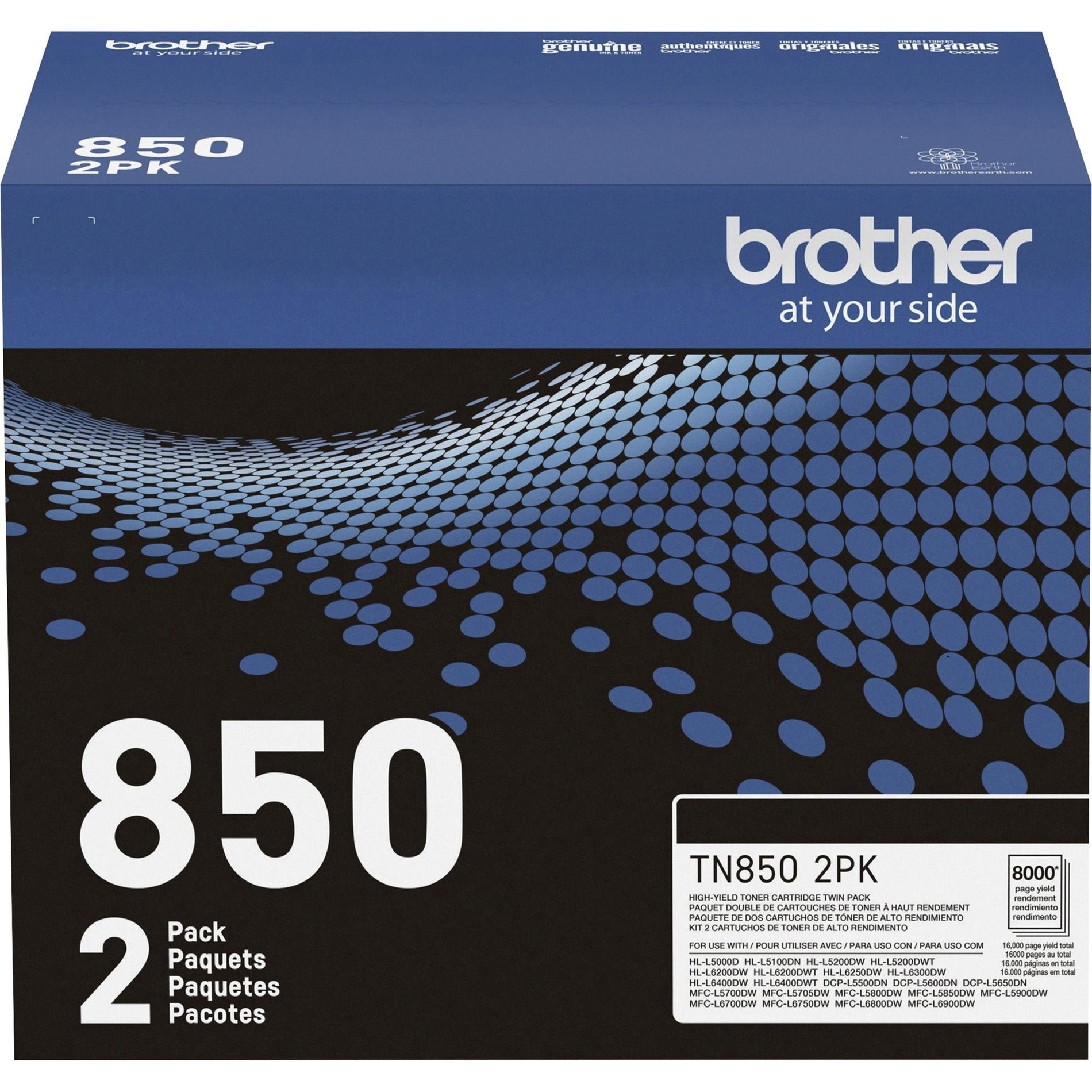 Brother TN8502PK High-Yield Toner Cartridge, 2-Pack, 8000 Pages Black
