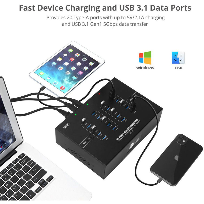 USB hub connected to multiple devices showing cross-platform compatibility with Windows and Mac