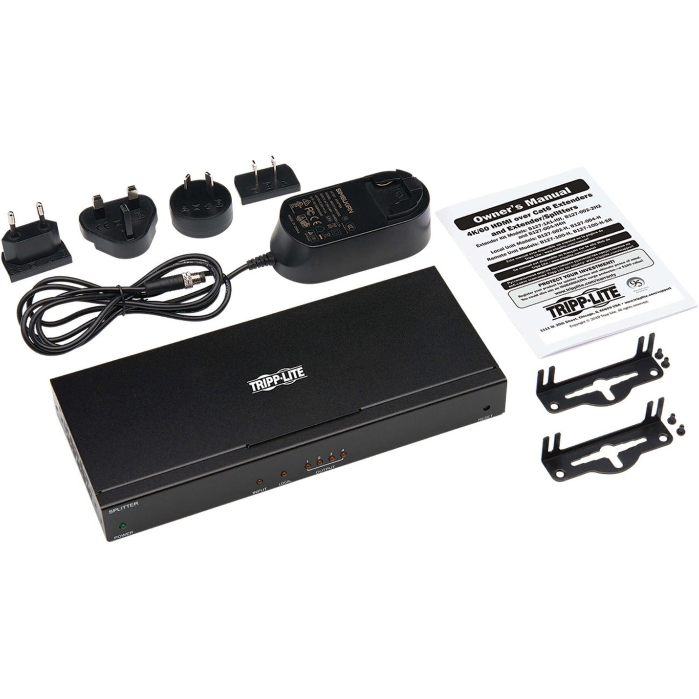 Complete package contents of Tripp Lite B127P-004-H including power adapters, mounting hardware, and documentation-alternate-image4