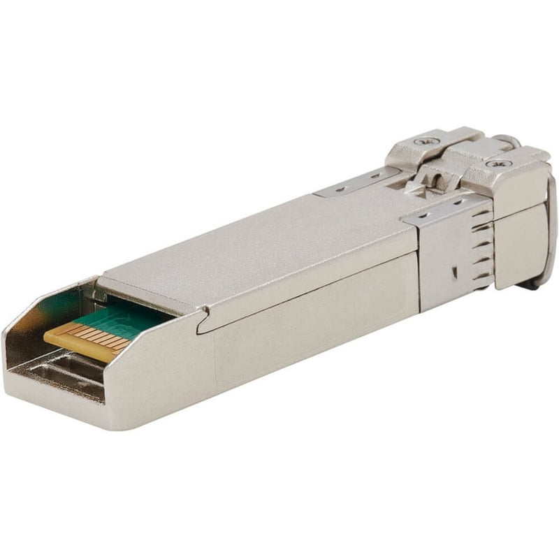 Side view of Tripp Lite N286-10G-LRM SFP+ transceiver showing internal components and build quality