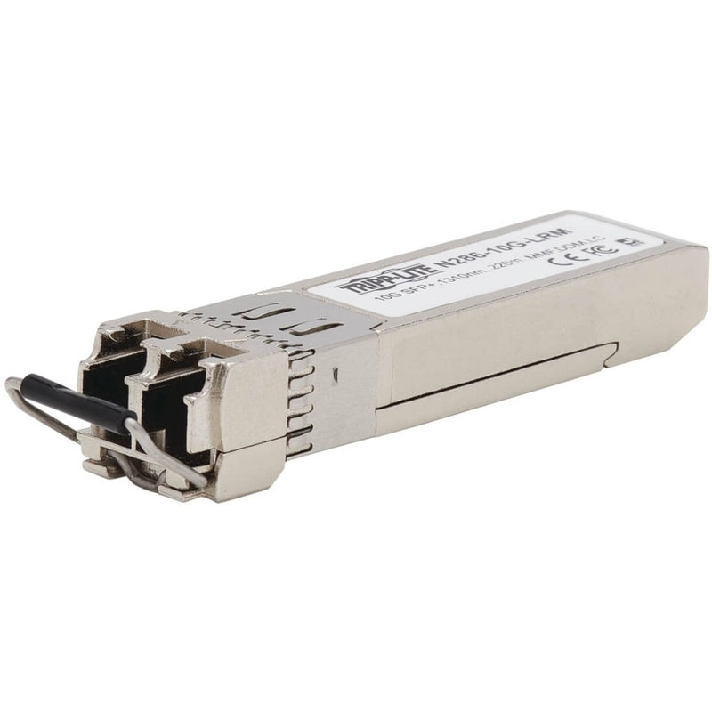 Angled view of Tripp Lite N286-10G-LRM SFP+ transceiver emphasizing Cisco compatibility features