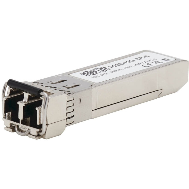 Front view of Tripp Lite N286-10G-SR-S SFP+ transceiver module showing LC duplex connector interface