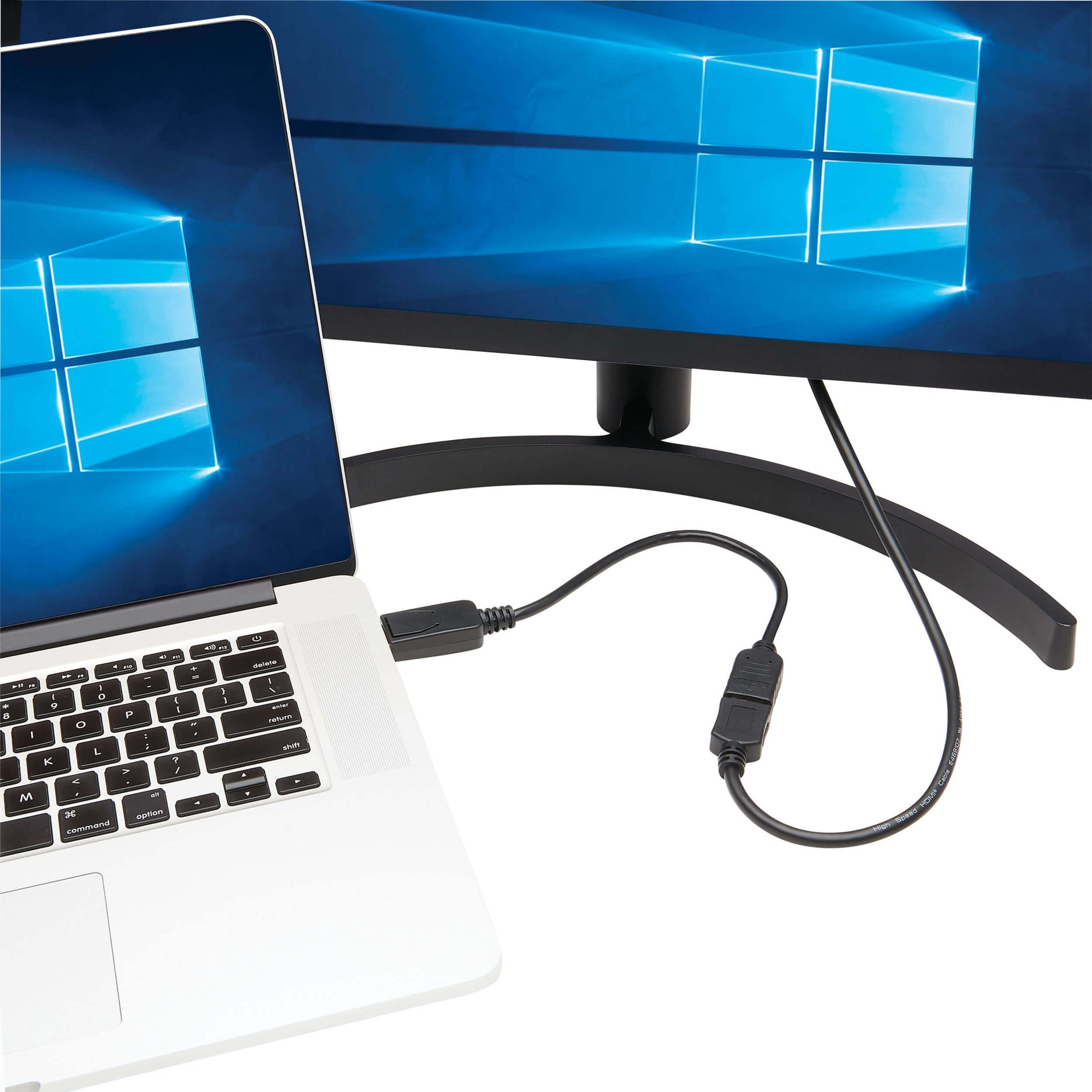 Laptop connected to external monitor using DisplayPort to HDMI adapter in office setting-alternate-image6