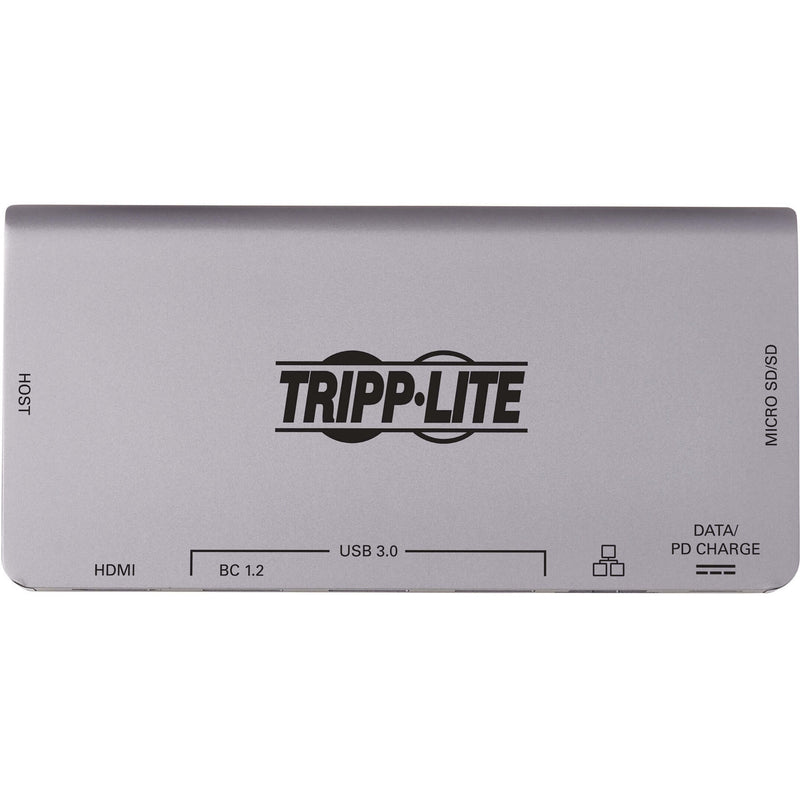 Top view of Tripp Lite docking station showing labeled ports and interfaces