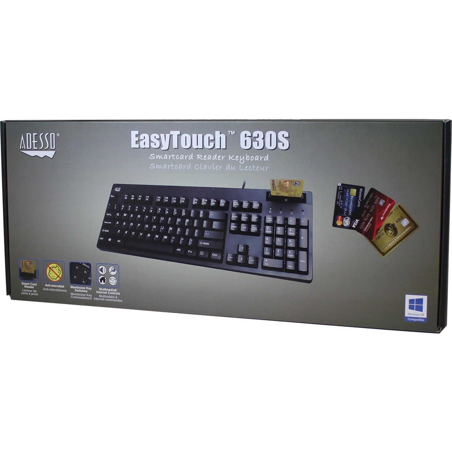 Adesso AKB-630SB-TAA Clavier avec Lecteur de Carte Intelligent EasyTouch 630SB-TAA Conforme TAA