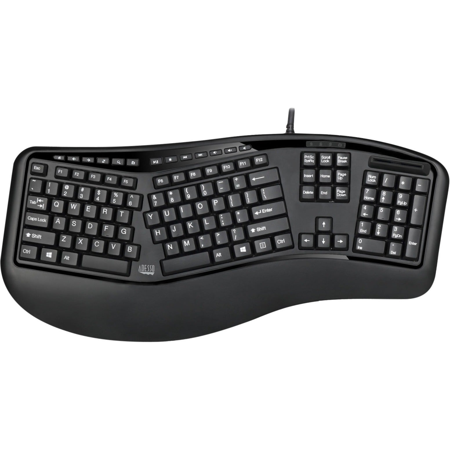 Adesso AKB-150SB-TAA Ergonomic SmartCardReader Keyboard, Split Layout, Quiet Keys, Palm Rest