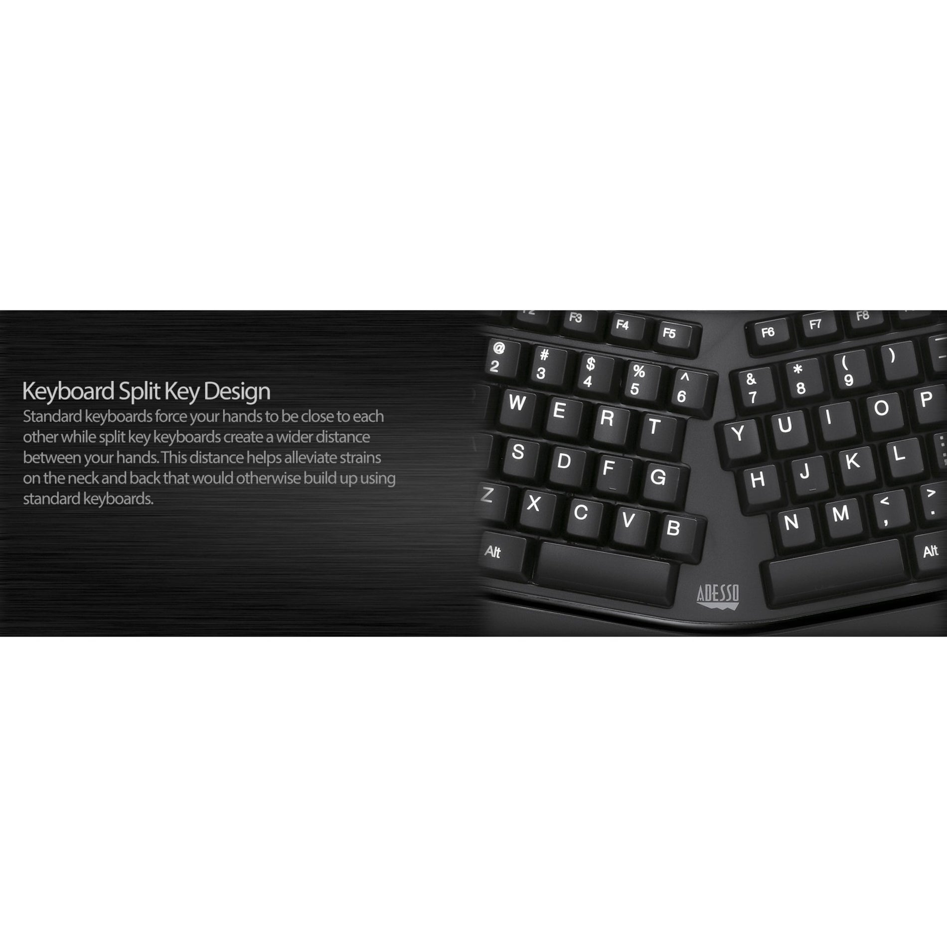 Adesso AKB-150SB-TAA Ergonomic SmartCardReader Keyboard, Split Layout, Quiet Keys, Palm Rest