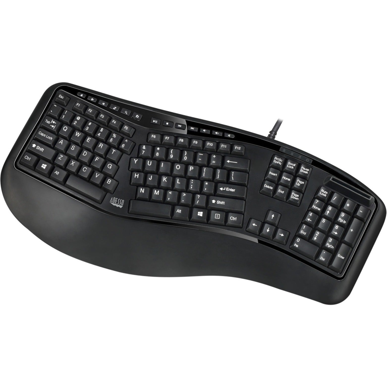 Adesso AKB-150SB-TAA Ergonomic SmartCardReader Keyboard, Split Layout, Quiet Keys, Palm Rest