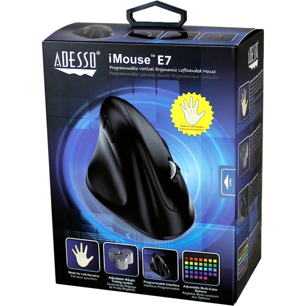 Adesso IMOUSEE7-TAA TAA Compliant Left-Handed Vertical Ergonomic Mouse, USB Ergo, 2400 dpi