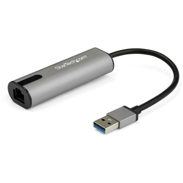 StarTech.com USB 3.0 to 2.5 Gigabit Ethernet adapter showing full device with aluminum housing and cable-alternate-image1