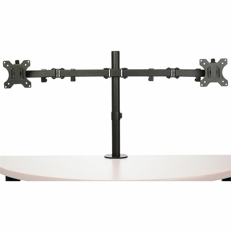 Top view of dual monitor mount showing maximum arm extension