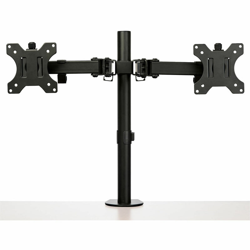 Front view of dual monitor mount emphasizing solid construction