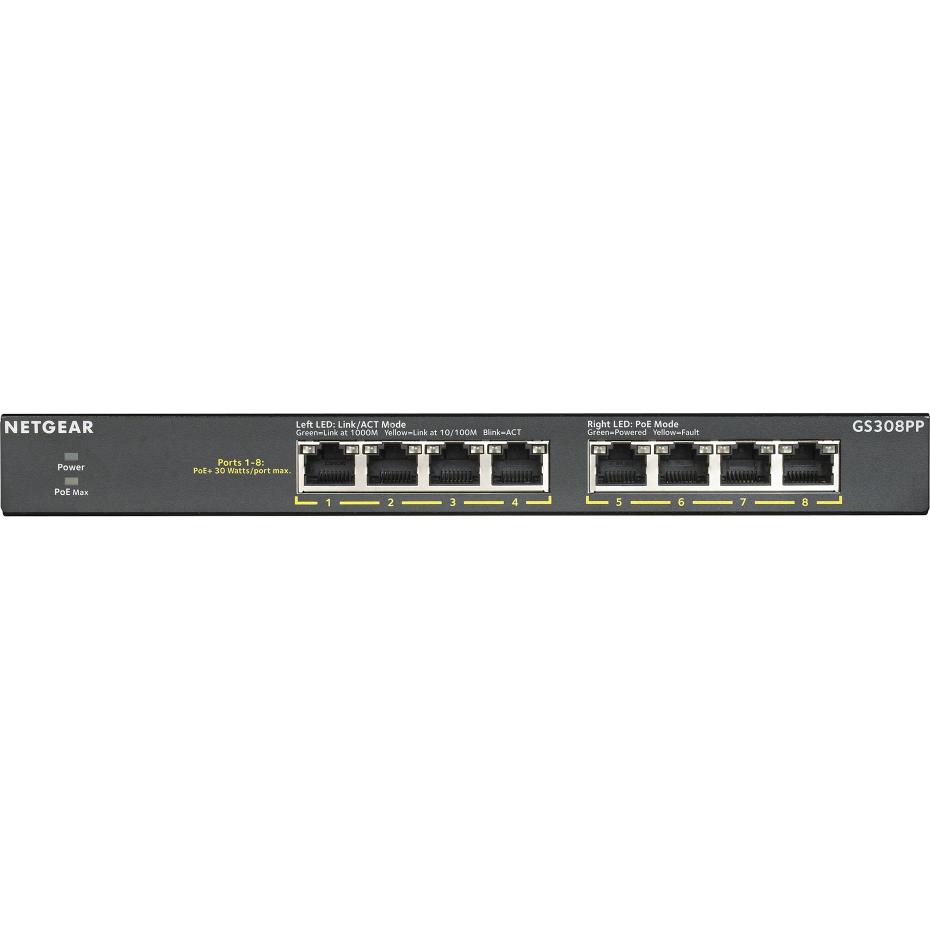 Netgear GS308PP-100NAS GS308PP  Switch Ethernet 8 Porte Gigabit Ethernet PoE+ Garanzia a Vita di 3 Anni
