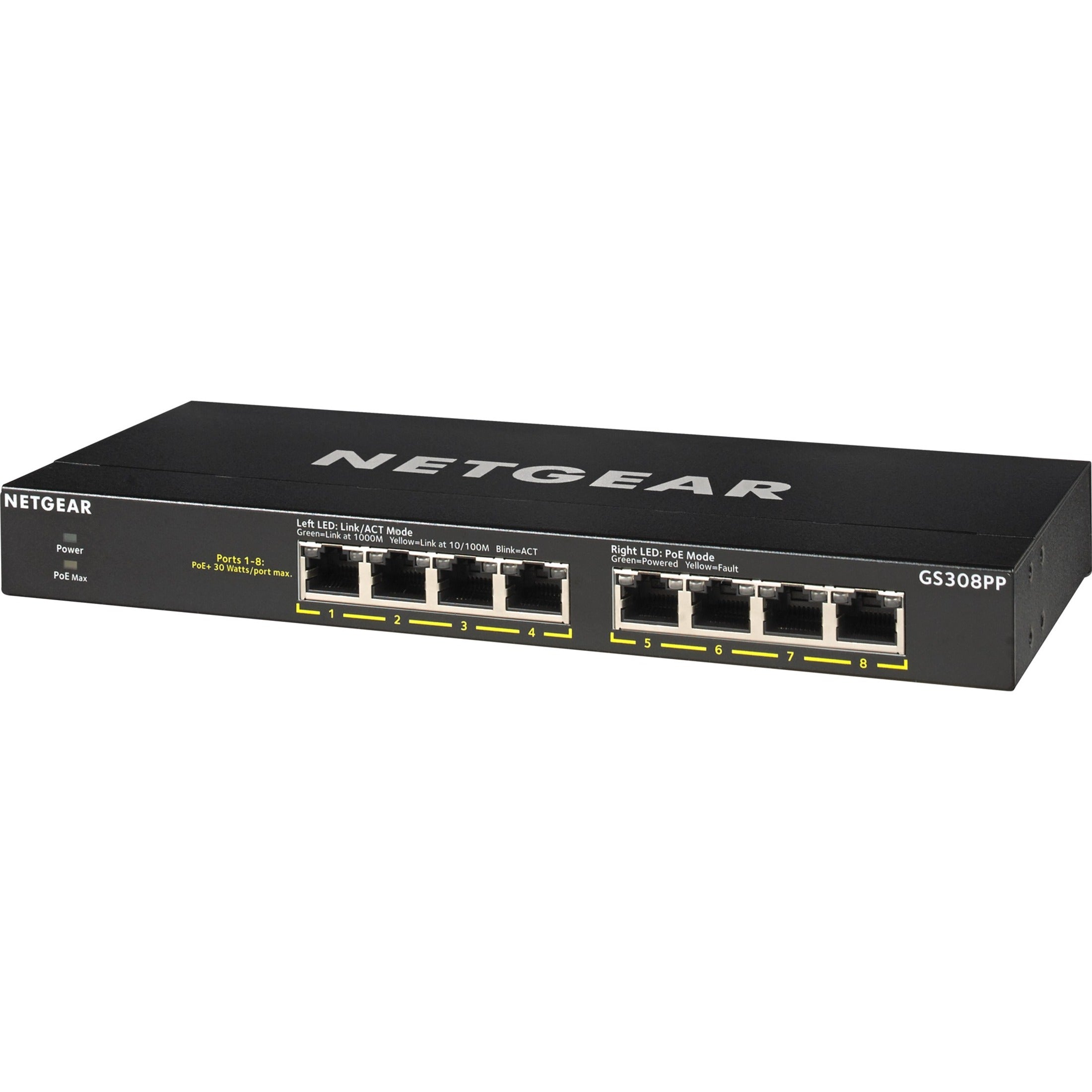 Netgear GS308PP-100NAS GS308PP  Switch Ethernet 8 Porte Gigabit Ethernet PoE+ Garanzia a Vita di 3 Anni