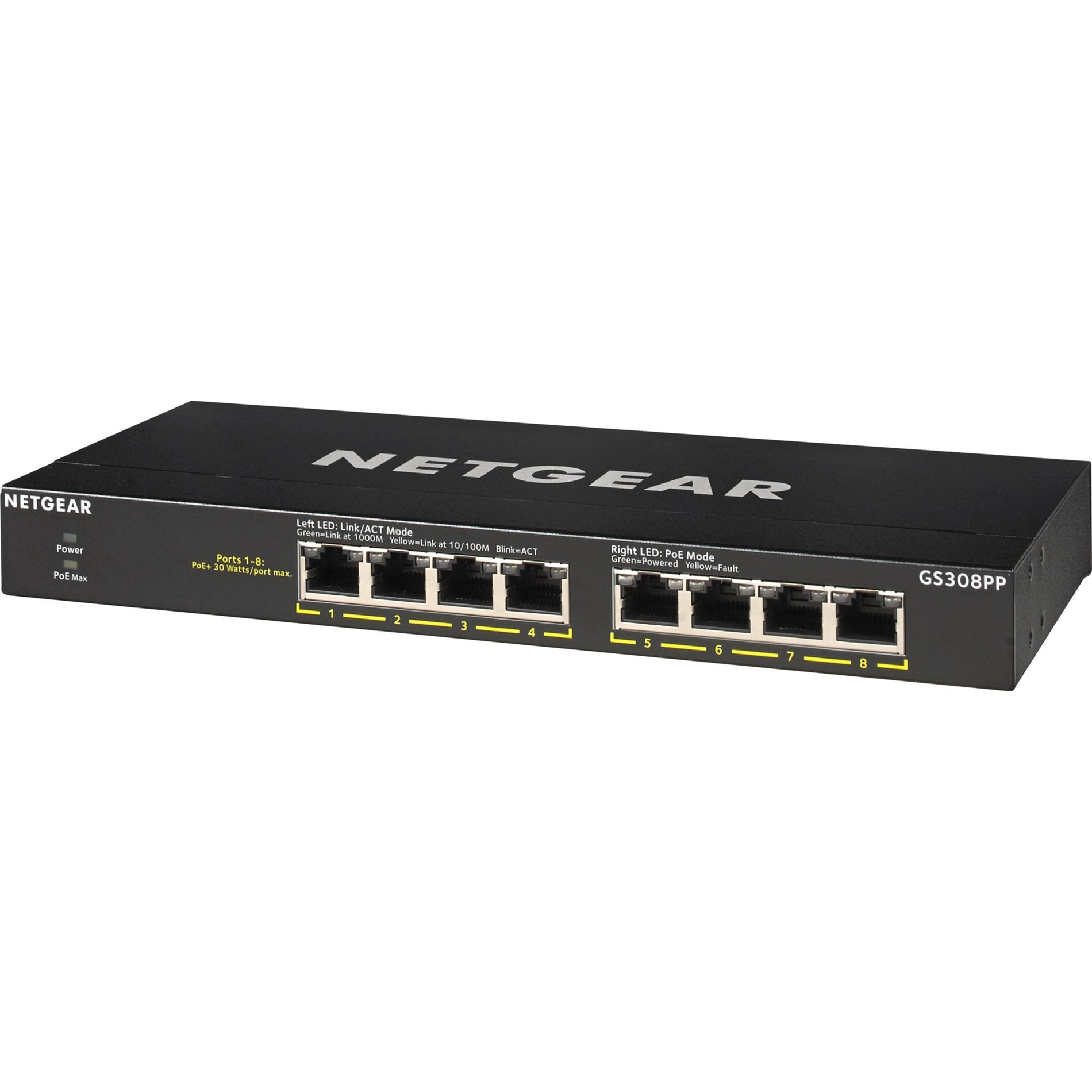 Netgear GS308PP-100NAS GS308PP Commutateur Ethernet 8 Port Gigabit Ethernet PoE+ Garantie à vie de 3 ans