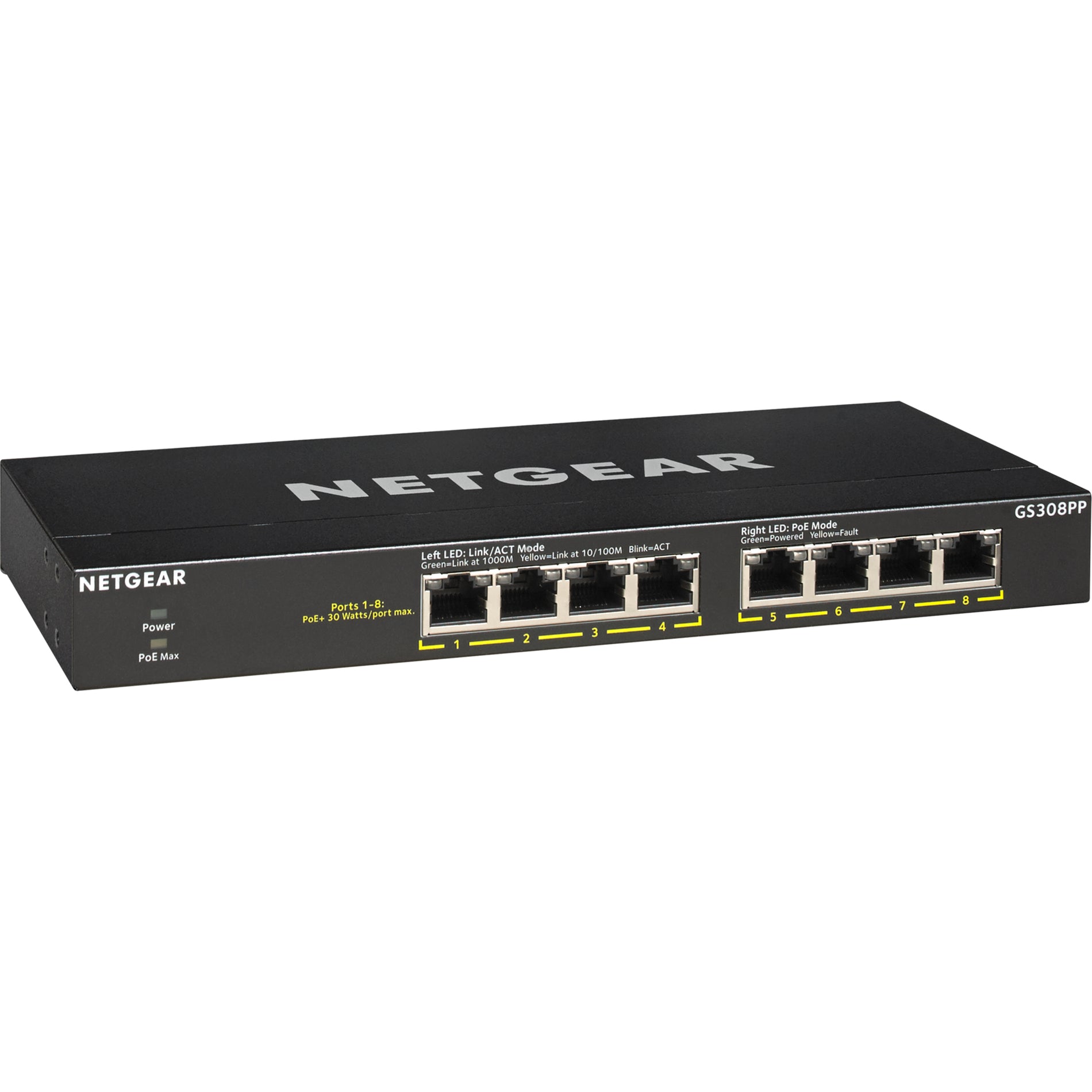 Netgear GS308PP-100NAS GS308PP Switch Ethernet 8 Puertos Gigabit Ethernet PoE+ Garantía de por Vida de 3 Años.
