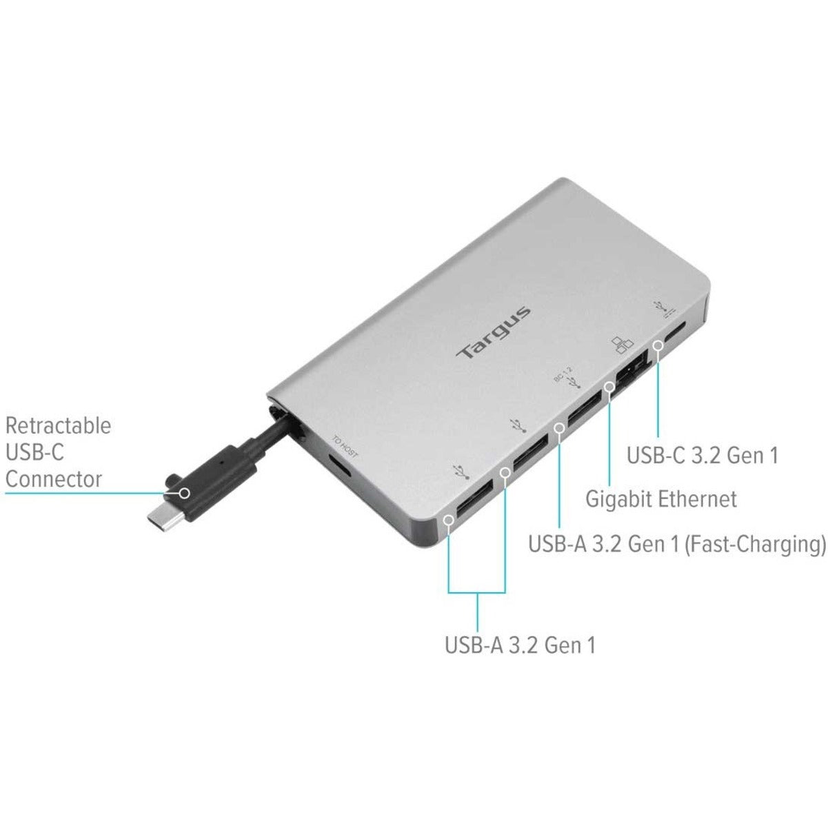 Targus ACA951USZ USB-C 以太网适配器，带有3个 USB-A 端口和1个 USB-C 端口，千兆以太网卡，银色 品牌名称：Targus 品牌名称翻译：塔格斯