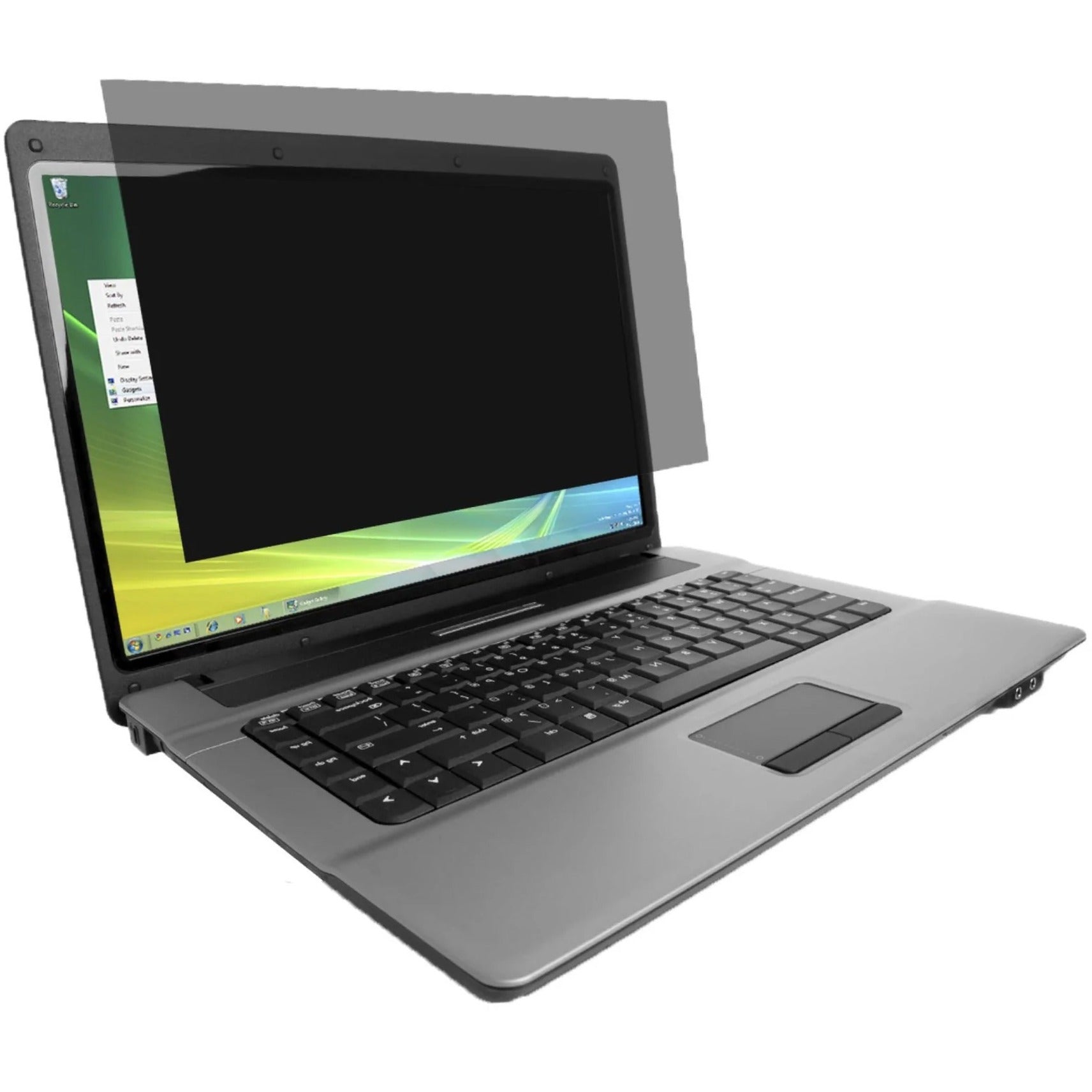 Laptop showing privacy screen effect with darkened display from side angle view-alternate-image1