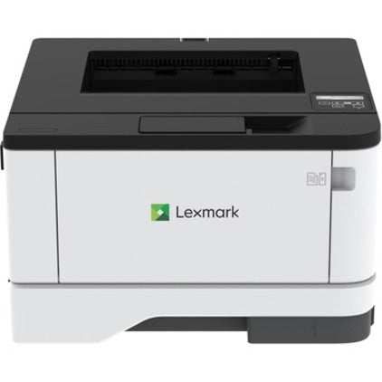 Front view of Lexmark MS431DW printer showing paper tray and control panel