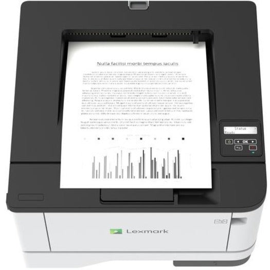 Sample printed page showing sharp text and graphics from Lexmark MS431DW