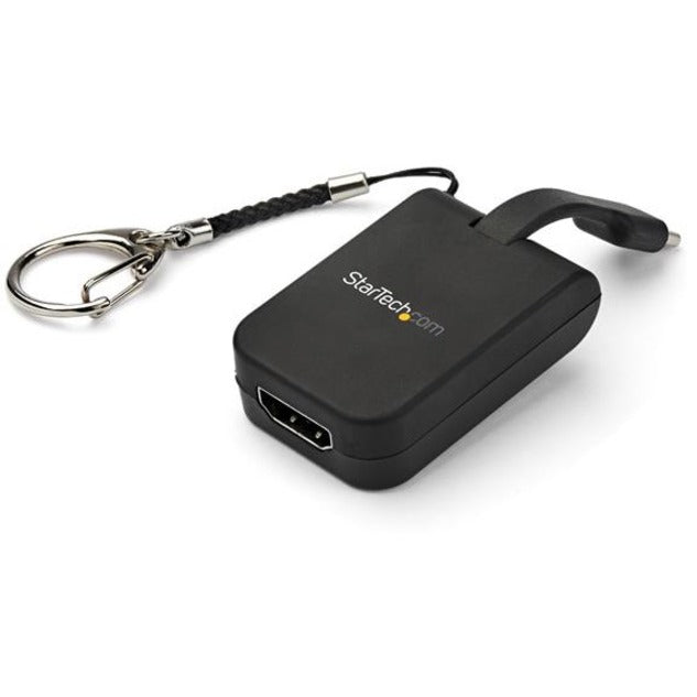 StarTech.com USB-C to HDMI adapter with attached keychain showing compact black design