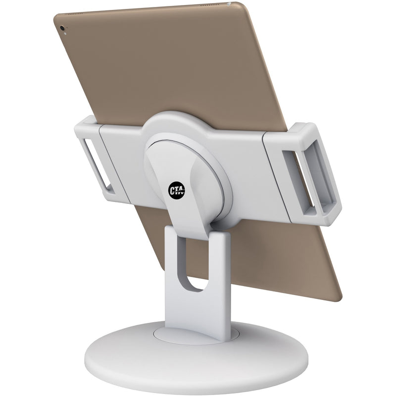 Rear angle view of tablet mount showing sturdy construction and stable base