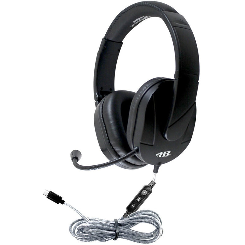 Hamilton Buhl MACH-2C USB-C headset with boom microphone and braided cable shown from side angle